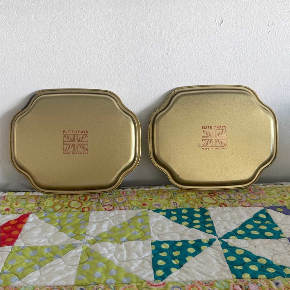 Vintage Floral and Bird Gold Decorative Trays, Elite Trays Made In England 7”x6” - Picture 2 of 2